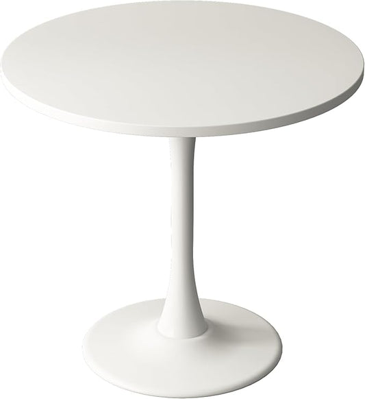 Round Dining Table 30" Circle Tulip Table with Wood Thickened Tabletop & Sturdy Metal Pedestal Mid Century Modern Leisure Bistro Kitchen Tables 4 People Small Places Living Room Cafe,White