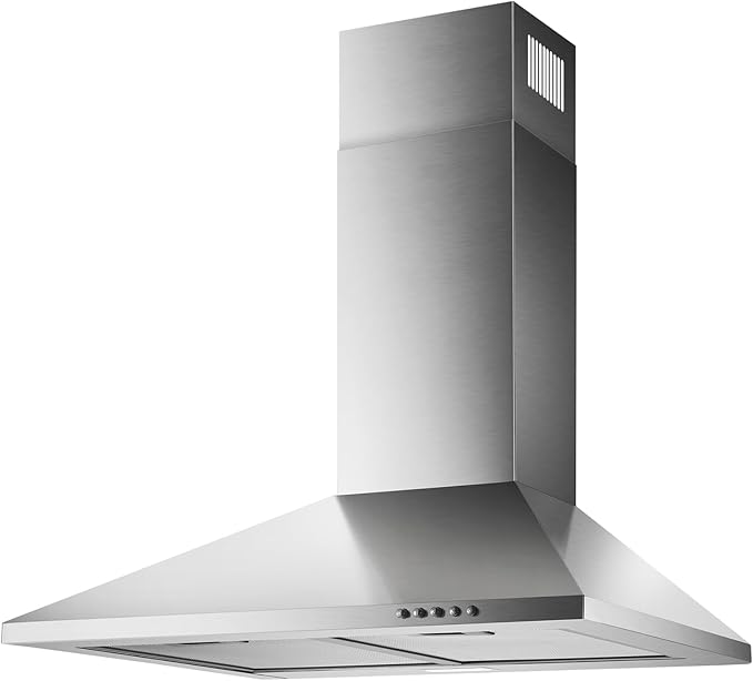 24 Inch Wall Mount Range Hood, Stainless Steel Range Hood 450 CFM, Ducted/Ductless Convertible Kitchen Hood with Push Button Control, 3 Fan Speed, 2 Pcs Mesh Filters