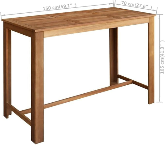 Bar Table Solid Acacia Wood 59x28x41 in High Top Kitchen & Dining Room Counter Height Natural Brown Finish Easy Assembly for Small Spaces