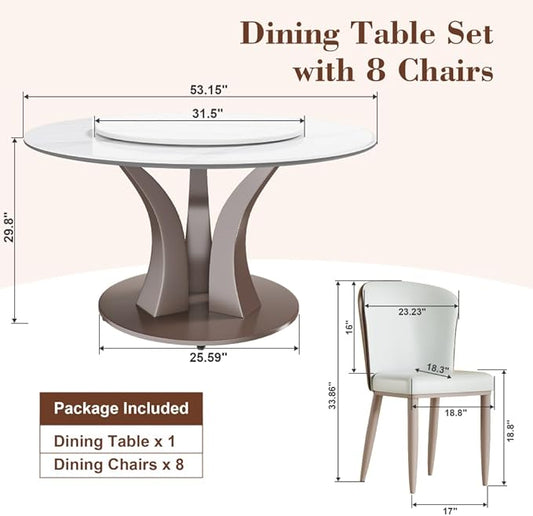 Modern Sintered Stone Dining Table for 6-8, Luxury Faux Marble Kitchen Table with Heavy-Duty Stainless Steel Base, Heat-Resistant Furniture for Dining Room (Table+4 Chairs,53'')