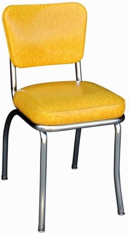 HomeStock Diner Chair - Vinyl Seat, Chrome Frame - Fully Assembled Bistro Kitchen Chair Cracked Ice Yellow