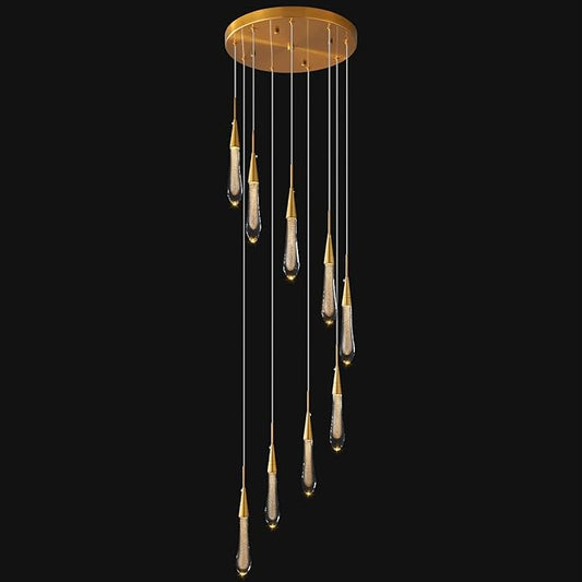LMQNINE 9 Light Modern Crystal Chandelier Dimmable LED Gold Ceiling Light Crystal Bubble Pendant Lights Living Room Lobby 45W Staircase Chandeliers