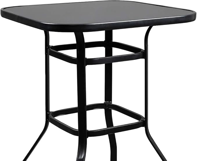 VINGLI 32" Outdoor Patio Bar Height Table, Square Tempered Glass Metal Table for Patio, Backyard, Poolside and Garden (Black)…