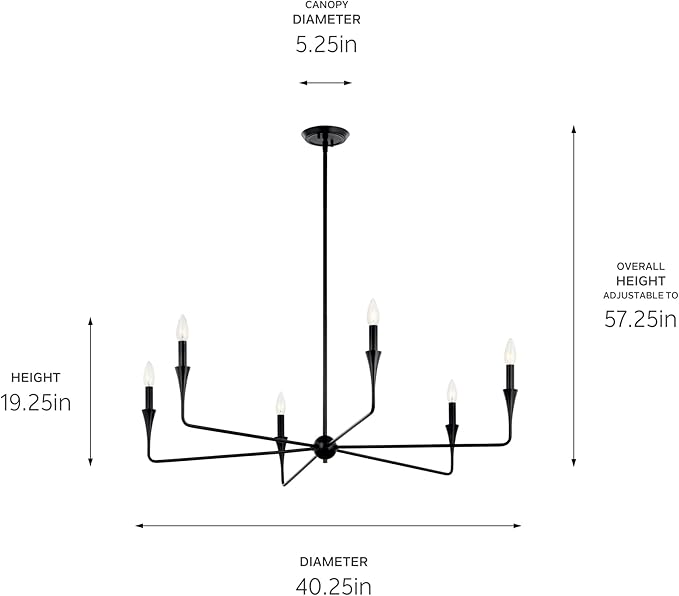 Kichler Alvaro 6-Light Chandelier, Soft Modern Light in Black, for Dining or Living Room, Office or Bedroom (19.25" x 40.25"), 52690BK