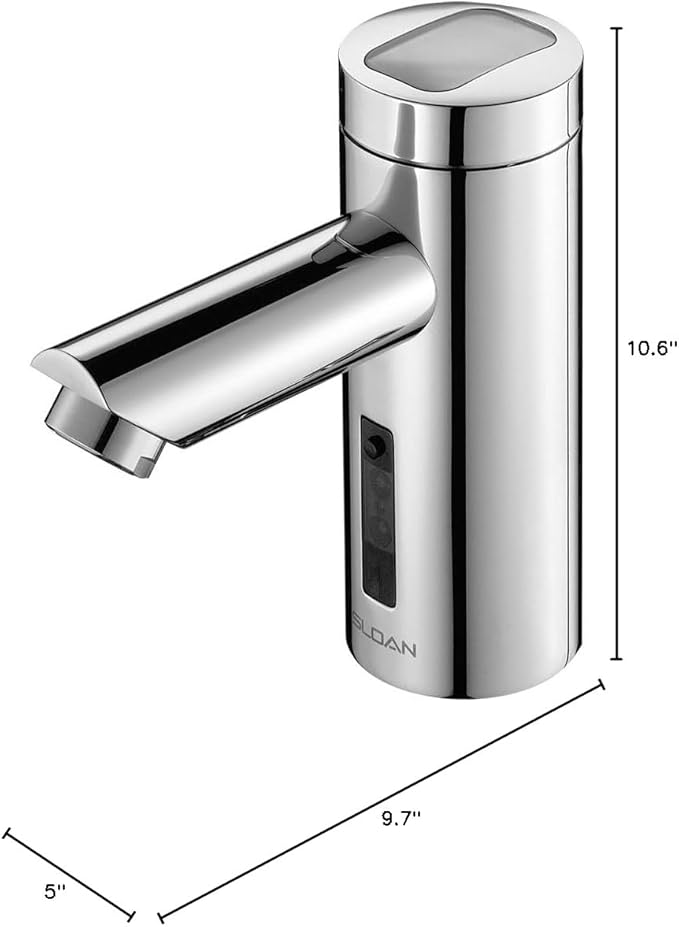 Sloan Optima EAF-275 Sensor Activated Touch-Free Faucet, Commercial Grade w/Mounting Hardware - 0.35 GPM Solar-Powered Deck-Mounted Mid Body, Polished Chrome Finish, 3335152
