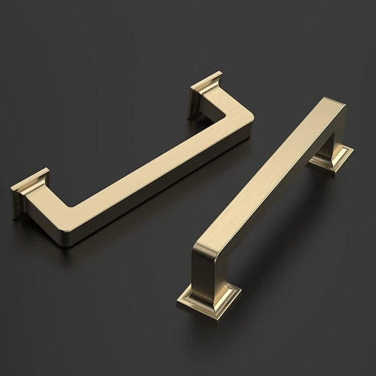 Amerdeco 10 Pack Brushed Brass Cabinet Pulls 3-3/4 Inch(96MM) Hole Centers Kitchen Cabinet Handles Cabinets Hardware Kitchen Handles for Cabinets Cupboard Handles Drawer Pulls ZH0019