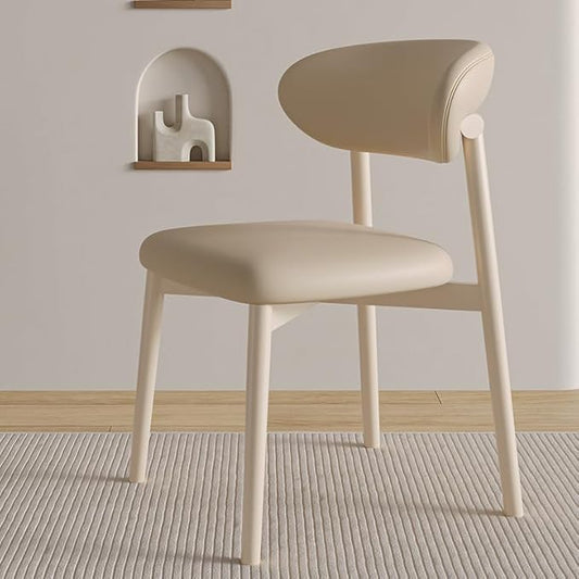 Mid Century Modern Dining Chairs, Upholstered Dining Room Chair with Rubber Wood Frame, Soft PU Leather, Kitchen Chairs Set of 4 for Farmhouse Living Room Dinner Cream/Khaki Leather