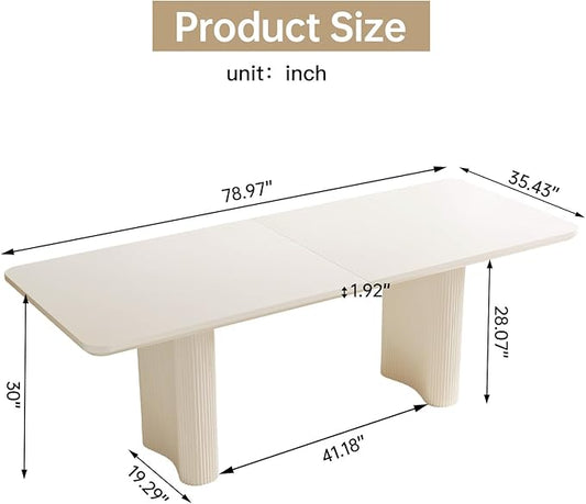 Miuuod 78.97" Extra Large Kitchen & Dining Table Set,1 Table with 6 Chairs,Modern Kitchen for Dining Center Island for Living Room,Console Desk 6 Upholstered Chairs,Cream White