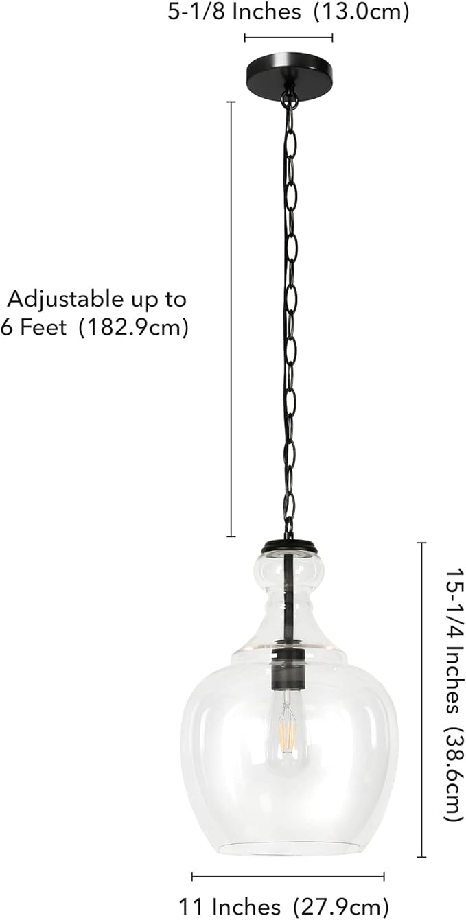 Henn&Hart 11" Mid-Century Modern Pendant Light Fixture with Clear Glass Dome Shade and 6' Adjustable Cord for Kitchen Island, Dining Room or Game Room, Blackened Bronze