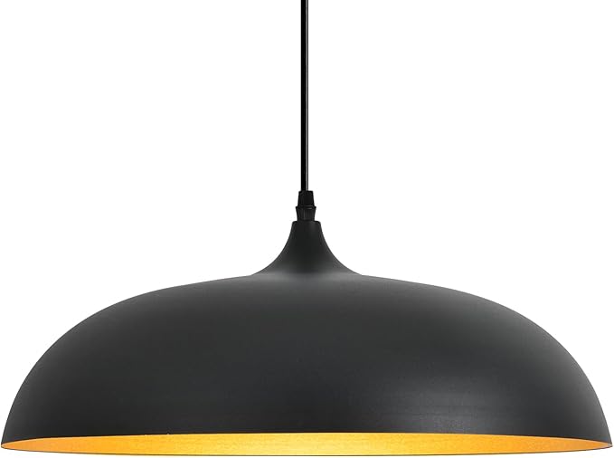 Large Pendant Light Fixtures Ceiling Hanging, 17.7" Dome Pendant Lights,Black and Gold Finish Lighting Fixture,Adjustable Pendant Lamps for Living Room,Dining Room,Kitchen Island