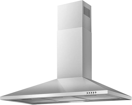 SNDOAS 36 Inch Range Hood, 450CFM Wall Mount Stainless Steel Kitchen Vent Hood - 3-Speed Exhaust Fan, Ducted/Ductless Convertible, Chimney-Style Stove Hood, LED Light & Push Button Control