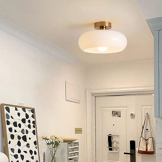 Nordic Vintage Ceiling Light Fixture Denmark Mid Century Modern Nostalgia Semi Flush Mount Ceiling Light with Orange White Glass Shade for Restaurant Cafe Loft Bedroom Hallway 10.6inch