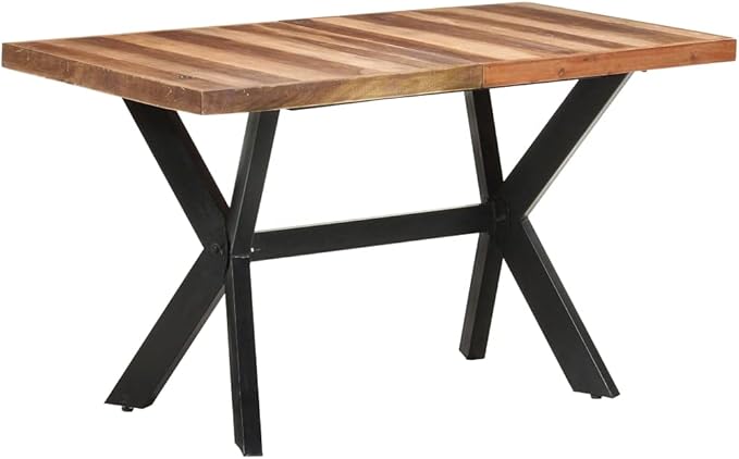 Dining Table Honey Solid Acacia Wood, 55.1x27.6x29.5 in Rectangular Kitchen Dinner Table, Modern Farmhouse Style for Dining Room