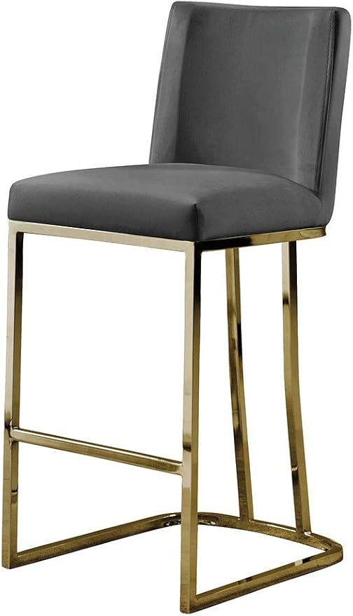 Modern Chairs Set of 2, Chrome Side Chairs & Counter Stools with Ring Pull Back, Luxury Upholstered Chairs for Kitchen Island, Dining Room & Home Bar (Velvet, Dark Gray/Gold, Counter Height Chair)