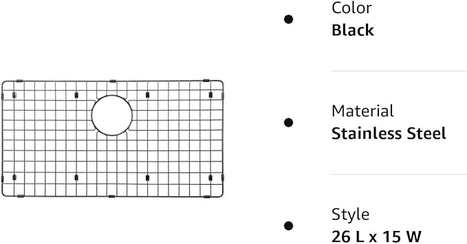 Starstar Sinks Protector Matte Black 304 Stainless Steel Kitchen Sink Bottom Grid, Rack (26 L x 15 W)