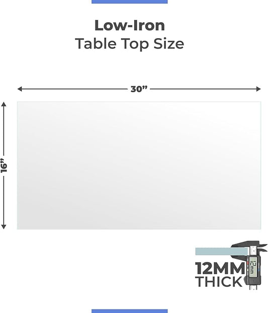 Ultra Clear Glass Table Top 16x30 Inch Rectangle - Low Iron Tempered Glass 1/2 Inch Beveled Edge - Replacement for Dining Patio End Tables - Durable Table Protector