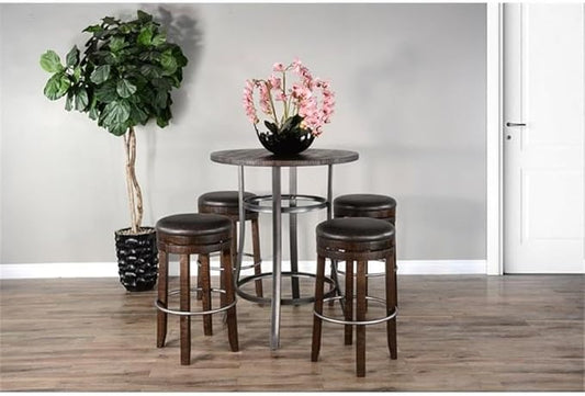 Pemberly Row 42" Mid-Century Wood Pub Table, Tobacco Leaf Finish, Mahogany Solids and Veneers, Metal Base, Powder-Coated Durable Design, 36" Square Counter Height Table for Small Spaces