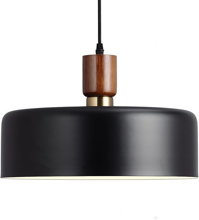 Modern Solid Wood Pendant Lights,13.8" Large Hammered Vintage Chandeliers,Black Finish Hanging Lighting Lamp,Industrial Drum Ceiling Light Fixtures for Dining Room,Kitchen Island, Farmhouse