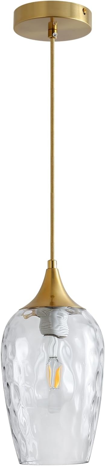 Glass Pendant Lights Kitchen Island, Gold Pendant Light Fixtures with Hand-Blown Clear Glass Modem Farmhouse Hanging Light for Kitchen Sink Dining Room Bedroom
