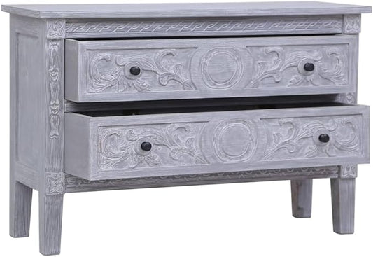 Mid Century Modern Sideboard with 2 Drawers 35.4x11.8x23.6 Inches Solid Mahogany Wood Cabinet for Living Room Dining Room Storage Furniture Gray Wash Finish