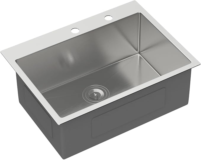 24 Inch Drop in Kitchen Sink 24x18 Drop in Kitchen Sink 16 Gague Topmount Stainless Steel Single Bowl Handmade Sinks Large Deep Basin 24"x18"x9"
