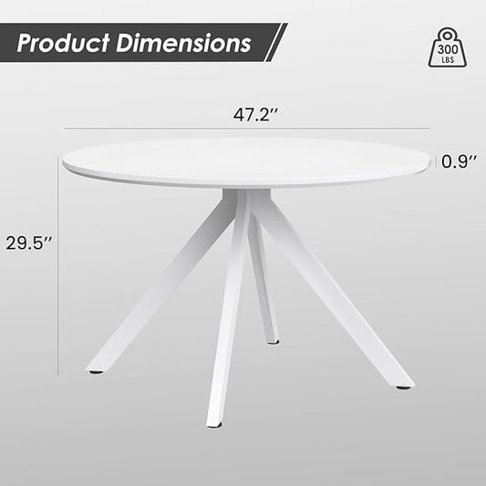 47" Solid Wood Island Table, Rustic Dining Table with Intersecting X-Base, Farmhouse Dining Table with Scratch-Resistant Pads for Dining Room & Kitchen, White