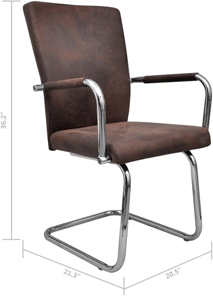 Modern Cantilever Dining Chairs Set of 4 Brown Faux Suede & Powder-Coated Iron for Kitchen Dining Room Comfortable Seating
