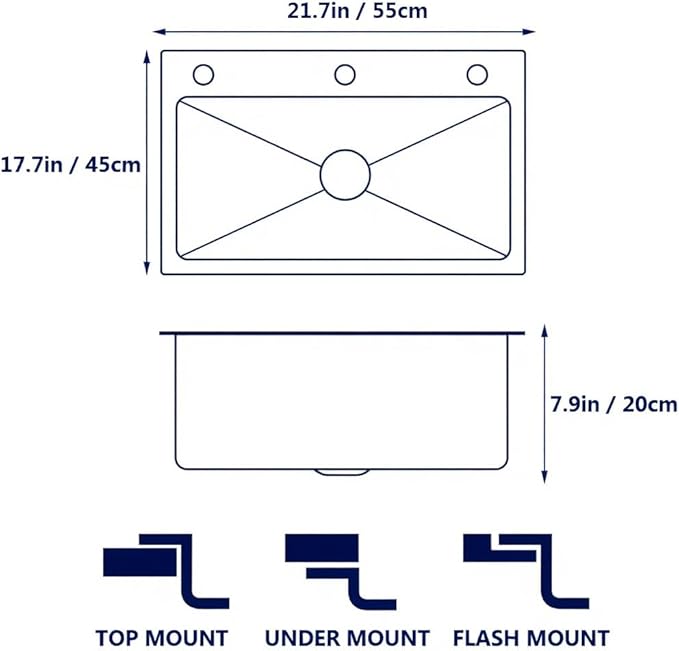 ARTLINE Drop In Stainless Steel Kitchen Sink, 3 Hole Topmount Single Bowl Workstation Sink, Farmhouse Workstation sink with Multiple Accessories (21.7 x 17.7in)