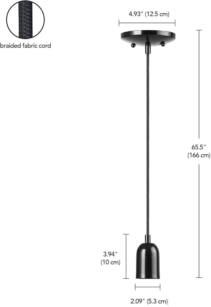 GLOBE Electric x Novogratz 60614 1-Light Pendant Light Fixture, Glossy Black, Faux Ceramic Socket, Braided Fabric Cord, Kitchen Island Lighting, Living Room Pendant Light, Hanging Lights for Bedroom