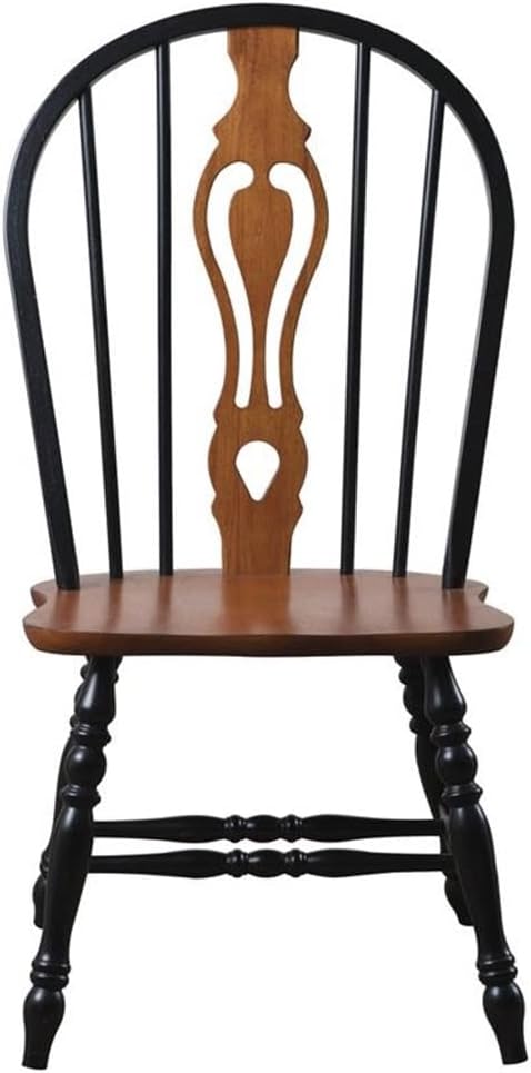 Pemberly Row Traditional Solid Wood Dining Chairs, 41" H x 20.5" W x 22" D, Black and Cherry Finish, Ergonomic Spindle Back, Shield Seats, Sturdy Set of 2 for Dining Room or Kitchen