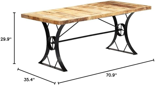 Modern Extendable Dining Table 70.9x35.4 in Solid Mango Wood Brown Rectangular Kitchen Table for 6 with Steel Frame Assembly Required for Dining Room Kitchen Small Spaces