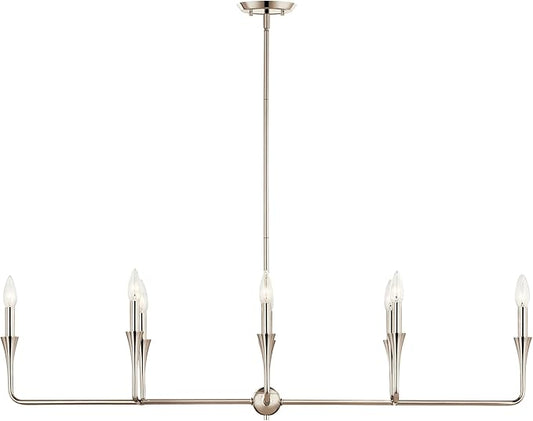 Kichler Alvaro 8-Light Linear Chandelier, Soft Modern Light in Polished Nickel, for Dining Room or Kitchen (24.25" x 11.5" x 45.5"), 52693PN