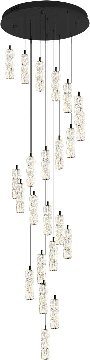 ykolupty Modern Crystal Chandelier 24-Lights Black Chandelier Lighting Fixture High Ceiling Chandelier Suitable for Living Room Staircase Villa