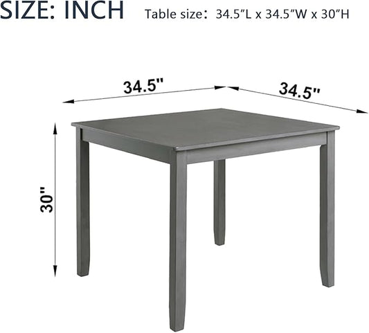 JOSHEN 34" Solid Wood Dining Table, Island Table with Square Top, Rustic Dining Tables with Stable Frame for Kitchen, Gray