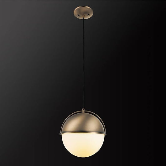Globe Electric 61136 1-Light Plug-in or Hardwire Pendant Light, Matte Gold, Frosted Glass Shade