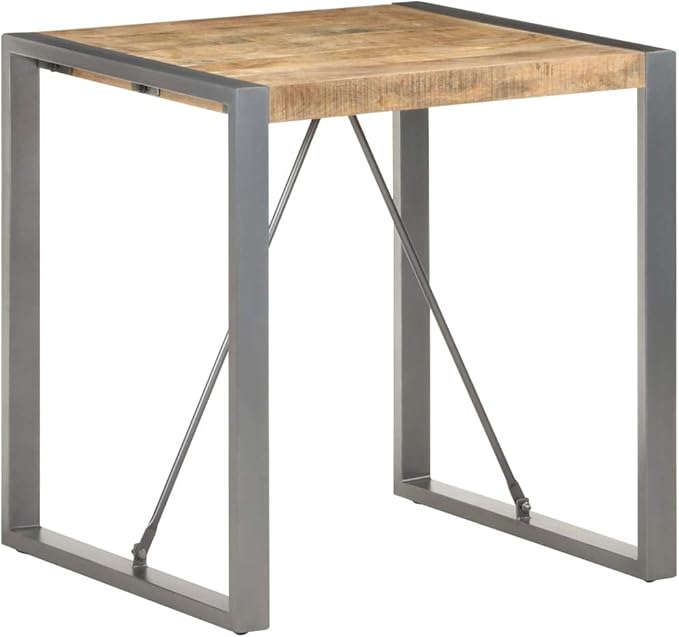 Square Dining Table 27.6"x27.6"x29.5" Solid Rough Mango Wood Industrial Look Small Dining Table for 2 in Kitchen, Loft, Apartment, Easy Assembly