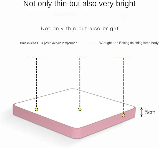 LED Ceiling Light Fixture,20 Inch Modern Square Recessed Ceiling Lights,Dimmable Light,48W Pink 3000K-6000K Close to Ceiling Lighting Flush Mount Living Room Bedroom