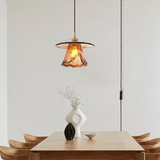 YLONG-ZS Vintage Glass Hanging Pendant Light Plug in, Modern Gold Brass Pulley Hanging Ceiling Pendant Lights for Kitchen Island,Dining Room,Living Room,Bedroom,Corner, Hotel