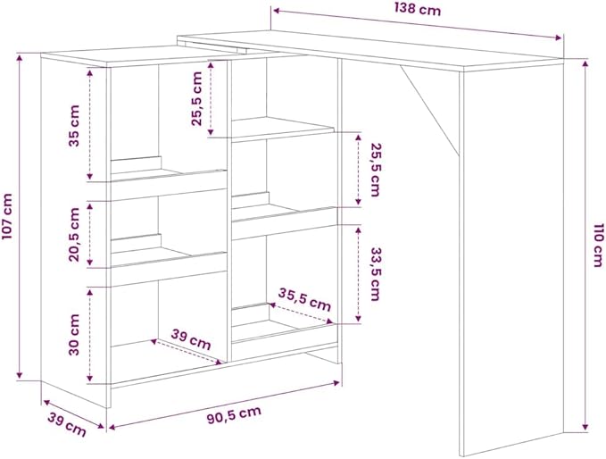 Bar Table White Large Rectangular 54.3" Kitchen Dining Table with Adjustable Shelf Modern Engineered Wood Counter Height for Apartment Breakfast Nook