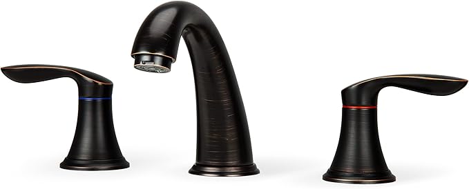 Bathroom Sink Faucet, Faucet for Bathroom Sink, Widespread ORB Bathroom Faucet 3 Hole with Stainless Steel Pop Up Drain and cUPC Lead-Free Hose-(Oil Rubbed Bronze 2 Packs)