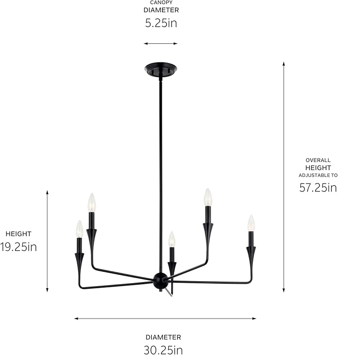 Kichler Alvaro 5-Light Chandelier, Soft Modern Light in Black, for Dining Room, Office or Bedroom (19.25" x 30.25"), 52689BK