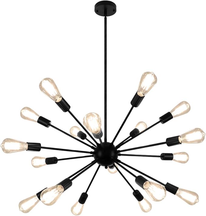 LynPon Black Sputnik Chandelier 18 Lights, Sputnik Light Fixture High Ceiling Hanging Chandeliers Mid Century Industrial Vintage Pendant Light for Foyer Kitchen Living Room Dining Room Lighting
