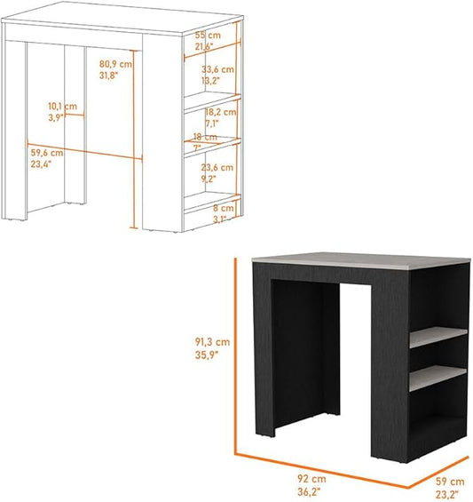 GOWE Harlan Kitchen Island, Counter Height Table Top with 3-Side Shelf