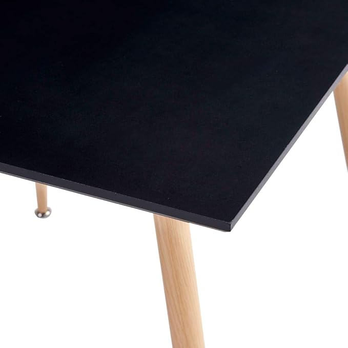 Black and Oak Dining Table, Square MDF Top, 31.7 x 31.7 x 28.7 Inch, Modern Kitchen Dinner Table for 4 People