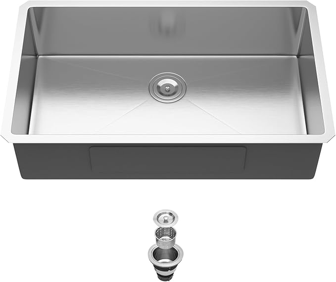 33 Inch Undermount Kitchen Sink 18 Gauge Stainless Steel Under Counter Sink Single Bowl Deep Handmade Single Bowl Kitchen Sink,33"x19"x9"