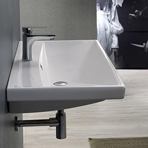 CeraStyle 032200-U-One Hole Elite Rectangle Ceramic Wall Mounted/Self Rimming Sink, White