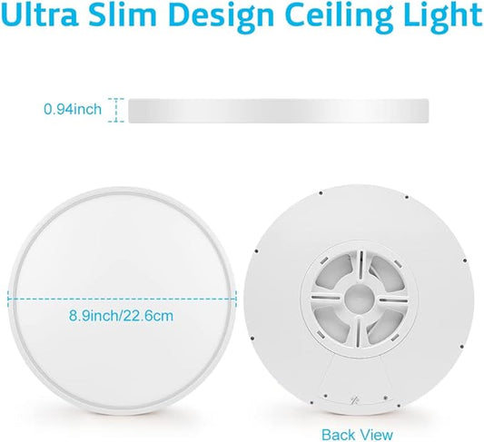 LightingWill 8.9 Inch LED Flush Mount Ceiling Light Fixture, 6000K Cool White, 1800LM, 18W, Flat Modern Round Lighting Fixture, 180W Equivalent White Ceiling Lamp for Kitchens, Bedrooms.etc.