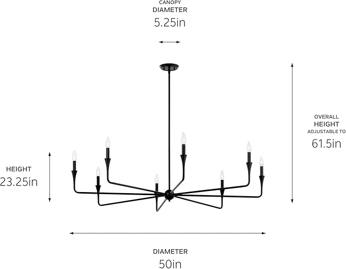 Kichler Alvaro 8-Light Chandelier, Soft Modern Light in Black, for Great Room or Large Living or Dining Room (23.25" x 50"), 52691BK