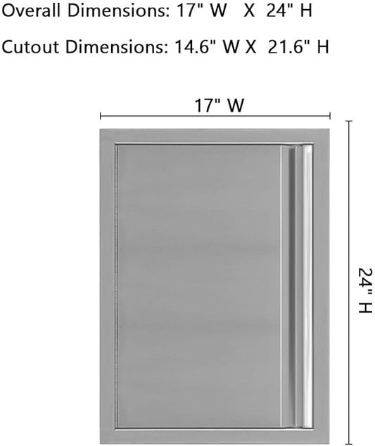 Outdoor Kitchen Single Doors,17" W x 24" H Stainless Steel BBQ Access Door with Inline Grip,Easy Installation, Rust Resistant and Durable for BBQ Island,Grilling Station,Your Outdoor Cooking Space