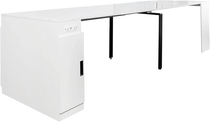 Modern Extendable Dining Table for 4-6 People with Outlet, Multifunctional Foldable Dinner Kitchen Table with Storage, White